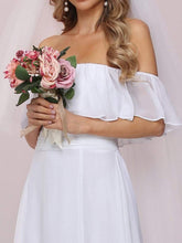 Load image into Gallery viewer, Color=White | Plain Off Shoulder Chiffon Wedding Dress With Side Split-White 8