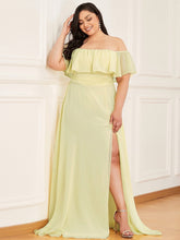 Load image into Gallery viewer, Color=Yellow | Women&#39;S A-Line Off Shoulder Ruffle Thigh Split Bridesmaid Dress-Yellow 3