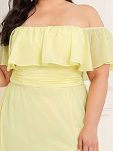Load image into Gallery viewer, Color=Yellow | Women&#39;S A-Line Off Shoulder Ruffle Thigh Split Bridesmaid Dress-Yellow 5