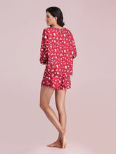 Load image into Gallery viewer, Color=Red | Women&#39;s Cute Long Sleeve Printed Loungewear with Shorts-Red 2