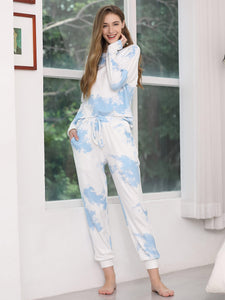 Color=Sky Blue | Feminine Tie-Dye Loungewear Track Suit For Sports-Sky Blue 1