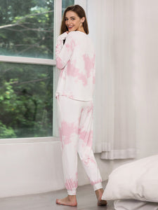 Color=Pink | Feminine Tie-Dye Loungewear Track Suit For Sports-Pink 4