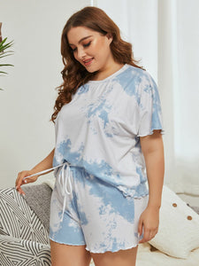 Color=Sky Blue | Casual Round Neck Tie-dye Loungewear Set Pajamas-Sky Blue 8