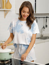 Load image into Gallery viewer, Color=Sky Blue | Casual Round Neck Tie-dye Loungewear Set Pajamas-Sky Blue 3