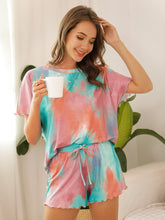 Load image into Gallery viewer, Color=Green | Casual Round Neck Tie-dye Loungewear Set Pajamas-Green 1