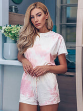 Load image into Gallery viewer, Color=Pink | Casual Round Neck Tie-dye Loungewear Set Pajamas-Pink 3