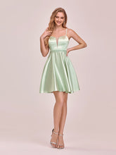 Load image into Gallery viewer, Color=Mint Green | Sweet Wholesale Satin Cocktail Dress For Women With Spahetti Straps-Mint Green 4