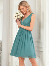 Load image into Gallery viewer, Color=Dusty blue | Double V-Neck Short Party Dress Ep03989-Dusty blue 3