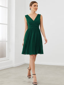 Color=Dark Green | Double V-Neck Short Party Dress Ep03989-Dark Green 3