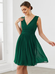 Color=Dark Green | Double V-Neck Short Party Dress Ep03989-Dark Green 1