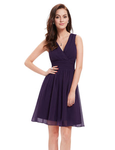Color=Dark Purple | Double V-Neck Short Party Dress Ep03989-Dark Purple 3