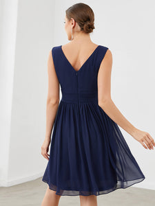Color=Navy Blue | Double V-Neck Short Party Dress Ep03989-Navy Blue 2