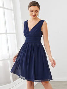 Color=Navy Blue | Double V-Neck Short Party Dress Ep03989-Navy Blue 4