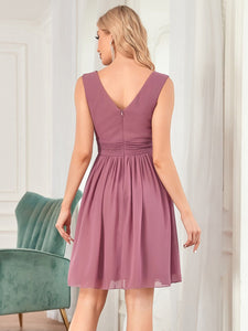 Color=Orchid | Double V-Neck Short Party Dress Ep03989-Orchid 3