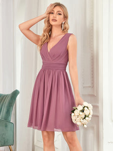 Color=Orchid | Double V-Neck Short Party Dress Ep03989-Orchid 2