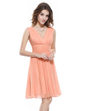 Load image into Gallery viewer, Color=Peach | Double V-Neck Short Party Dress Ep03989-Peach 3