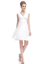 Load image into Gallery viewer, Color=White | Double V-Neck Short Party Dress Ep03989-White 3