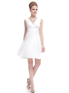 Color=White | Double V-Neck Short Party Dress Ep03989-White 3