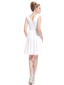 Color=White | Double V-Neck Short Party Dress Ep03989-White 2
