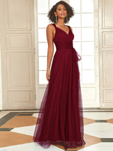 Load image into Gallery viewer, Color=Burgundy | Adorable A Line Sleeveless Wholesale Tulle Bridesmaid Dresses With Belt-Burgundy 1