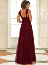 Load image into Gallery viewer, Color=Burgundy | Adorable A Line Sleeveless Wholesale Tulle Bridesmaid Dresses With Belt-Burgundy 2