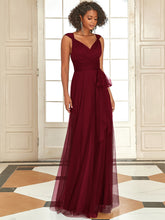 Load image into Gallery viewer, Color=Burgundy | Adorable A Line Sleeveless Wholesale Tulle Bridesmaid Dresses With Belt-Burgundy 3