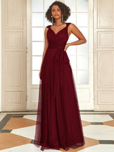 Load image into Gallery viewer, Color=Burgundy | Adorable A Line Sleeveless Wholesale Tulle Bridesmaid Dresses With Belt-Burgundy 4