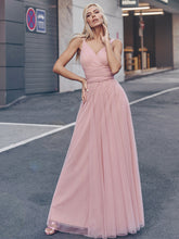 Load image into Gallery viewer, Color=Blush | Adorable A Line Sleeveless Wholesale Tulle Bridesmaid Dresses With Belt-Blush 4