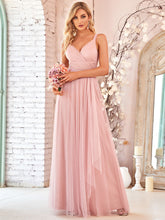 Load image into Gallery viewer, Color=Blush | Adorable A Line Sleeveless Wholesale Tulle Bridesmaid Dresses With Belt-Blush 2