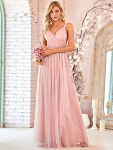 Color=Blush | Adorable A Line Sleeveless Wholesale Tulle Bridesmaid Dresses With Belt-Blush 2