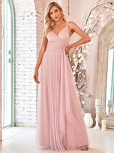 Load image into Gallery viewer, Color=Blush | Adorable A Line Sleeveless Wholesale Tulle Bridesmaid Dresses With Belt-Blush 1