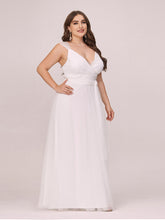 Load image into Gallery viewer, COLOR=Cream | Maxi Long Double V Neck Plus Size Tulle Bridesmaid Dresses-Cream 3