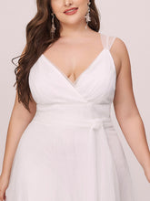 Load image into Gallery viewer, COLOR=Cream | Maxi Long Double V Neck Plus Size Tulle Bridesmaid Dresses-Cream 5