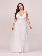 Load image into Gallery viewer, COLOR=Cream | Maxi Long Double V Neck Plus Size Tulle Bridesmaid Dresses-Cream 1