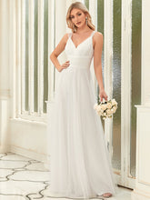 Load image into Gallery viewer, Color=Cream | Floor Length V Neck Evening Gown-Cream 1