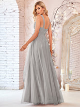 Load image into Gallery viewer, Color=Grey | Adorable A Line Sleeveless Wholesale Tulle Bridesmaid Dresses With Belt-Grey 4