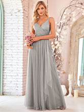 Load image into Gallery viewer, Color=Grey | Adorable A Line Sleeveless Wholesale Tulle Bridesmaid Dresses With Belt-Grey 1