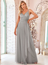 Load image into Gallery viewer, Color=Grey | Adorable A Line Sleeveless Wholesale Tulle Bridesmaid Dresses With Belt-Grey 2