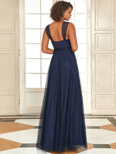 Load image into Gallery viewer, Color=Navy Blue | Floor Length V Neck Evening Gown-Navy Blue 2