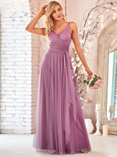 Load image into Gallery viewer, Color=Orchid | Adorable A Line Sleeveless Wholesale Tulle Bridesmaid Dresses With Belt-Orchid 4
