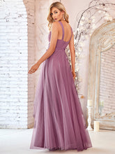 Load image into Gallery viewer, Color=Orchid | Adorable A Line Sleeveless Wholesale Tulle Bridesmaid Dresses With Belt-Orchid 3