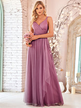 Load image into Gallery viewer, Color=Orchid | Adorable A Line Sleeveless Wholesale Tulle Bridesmaid Dresses With Belt-Orchid 1