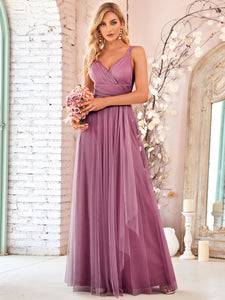 Color=Orchid | Adorable A Line Sleeveless Wholesale Tulle Bridesmaid Dresses With Belt-Orchid 1