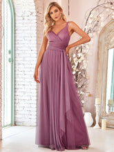 Load image into Gallery viewer, Color=Orchid | Adorable A Line Sleeveless Wholesale Tulle Bridesmaid Dresses With Belt-Orchid 2