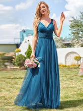 Load image into Gallery viewer, Color=Teal | Adorable A Line Sleeveless Wholesale Tulle Bridesmaid Dresses With Belt-Teal 1