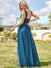 Load image into Gallery viewer, Color=Teal | Adorable A Line Sleeveless Wholesale Tulle Bridesmaid Dresses With Belt-Teal 2