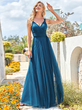 Load image into Gallery viewer, Color=Teal | Adorable A Line Sleeveless Wholesale Tulle Bridesmaid Dresses With Belt-Teal 4