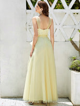 Load image into Gallery viewer, Color=Yellow | Floor Length V Neck Evening Gown-Yellow 2