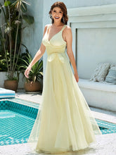 Load image into Gallery viewer, Color=Yellow | Floor Length V Neck Evening Gown-Yellow 3