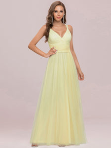 Color=Yellow | Floor Length V Neck Evening Gown-Yellow 7